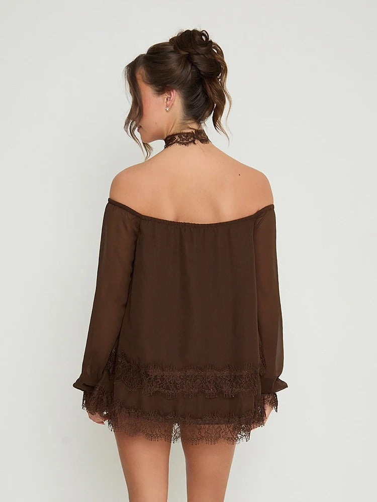 JULISSA MO Sexy Off Shoulder Patchwork Lace Women T-shirt Long Sleeve Backless T-shirt Summer Loose Casual Party Streetwear 2026