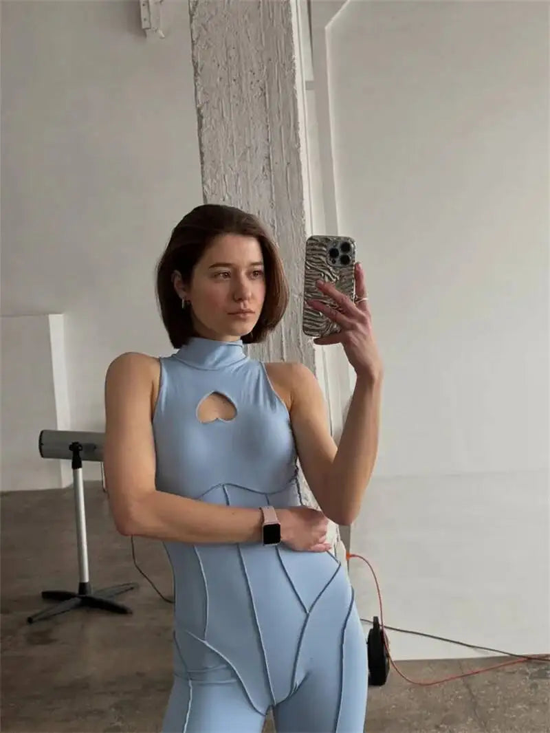 JULISSA MO Turtleneck Sexy Hollow Out Zipper Women Bodysuit Sleeveless High Stretch Bodysuit Summer Slim Elegant Beachwear 2026