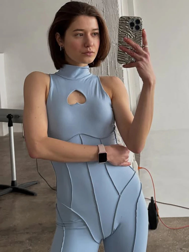 JULISSA MO Turtleneck Sexy Hollow Out Zipper Women Bodysuit Sleeveless High Stretch Bodysuit Summer Slim Elegant Beachwear 2026