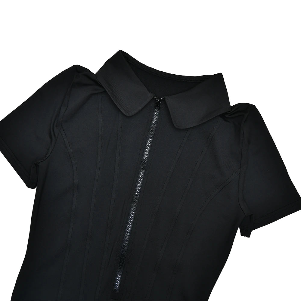 JULISSA MO Irregular Turn-down Collar Zipper Women Bodysuit Short Sleeve High Waist Bodysuit Autumn Slim Elegant Sporty Playsuit