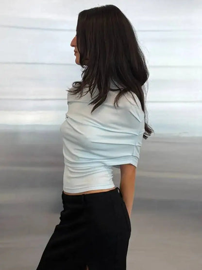 JULISSA MO Solid Turtleneck Pleated Women Tops Apricot Strapless Tank Top Pullover Shawl Summer Slim Casual Two Piece Sets 2026