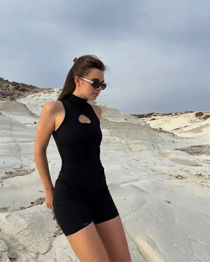 JULISSA MO Turtleneck Sexy Hollow Out Zipper Women Bodysuit Sleeveless High Stretch Bodysuit Summer Slim Elegant Beachwear 2026