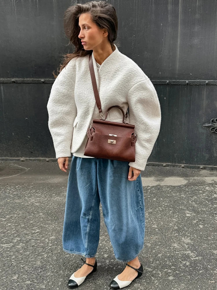 JULISSA MO Autumn Winter New Thick Woolen Coat Women White Long Sleeve Single Breasted Coat Female Loose Casual Streetwear 2025