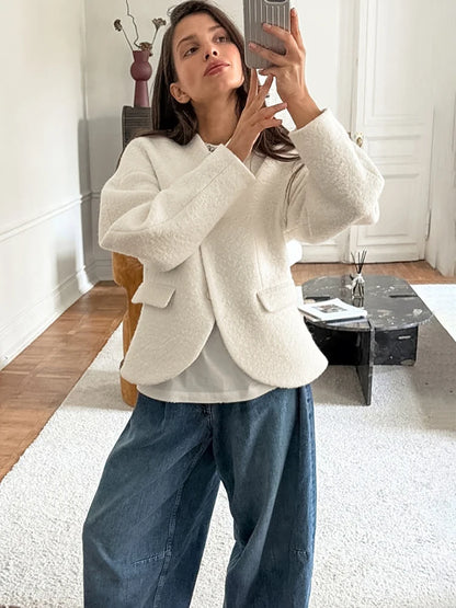 JULISSA MO Autumn Winter New Thick Woolen Coat Women White Long Sleeve Single Breasted Coat Female Loose Casual Streetwear 2025