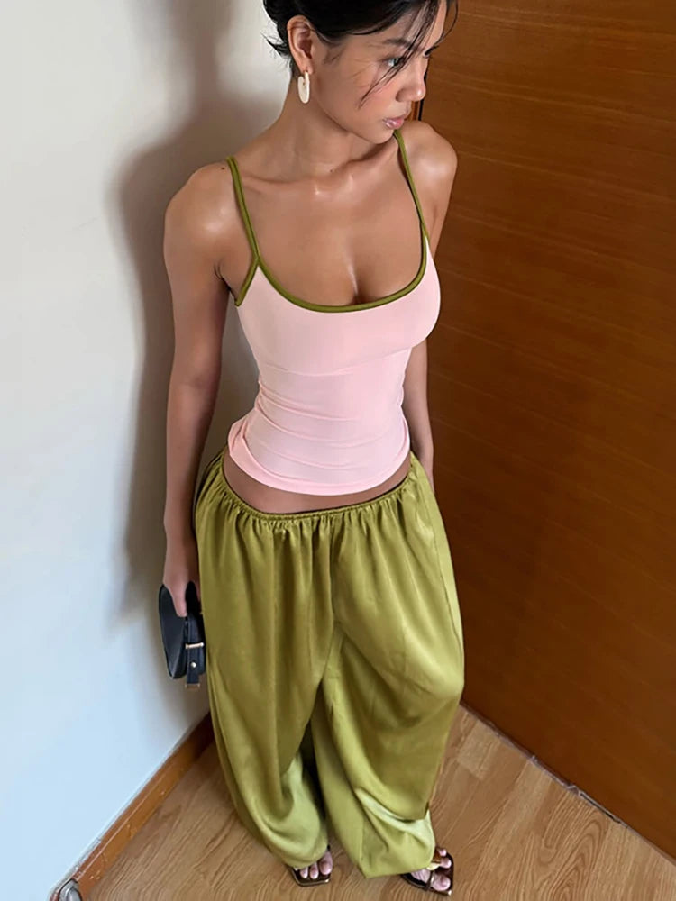 JULISSA MO Patchwork Sexy Square Collar Two Piece Sets Women Pant Set Backless Vest Long Pant Summer Slim Casual Streetwear 2026