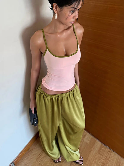 JULISSA MO Patchwork Sexy Square Collar Two Piece Sets Women Pant Set Backless Vest Long Pant Summer Slim Casual Streetwear 2026