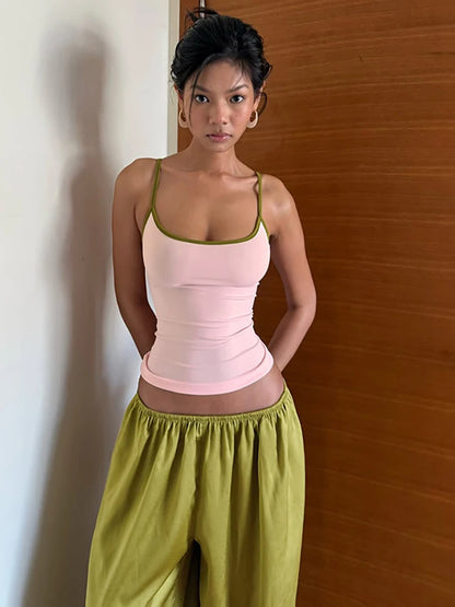 JULISSA MO Patchwork Sexy Square Collar Two Piece Sets Women Pant Set Backless Vest Long Pant Summer Slim Casual Streetwear 2026