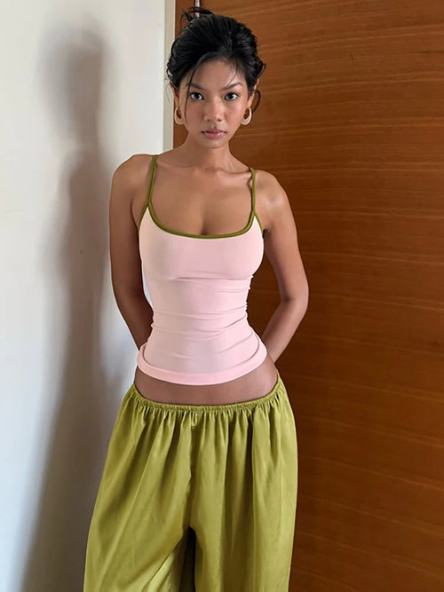 JULISSA MO Patchwork Sexy Square Collar Two Piece Sets Women Pant Set Backless Vest Long Pant Summer Slim Casual Streetwear 2026