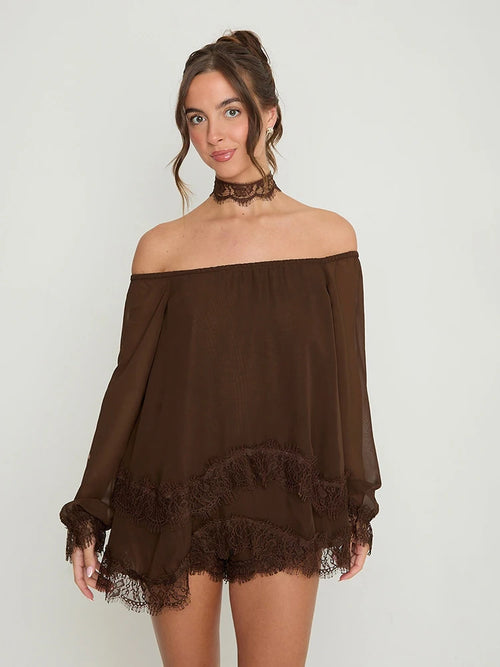 JULISSA MO Sexy Off Shoulder Patchwork Lace Women T-shirt Long Sleeve Backless T-shirt Summer Loose Casual Party Streetwear 2026