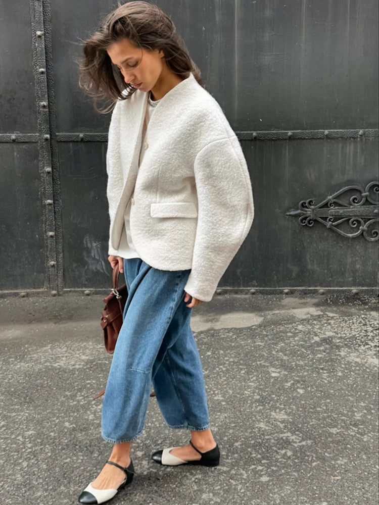 JULISSA MO Autumn Winter New Thick Woolen Coat Women White Long Sleeve Single Breasted Coat Female Loose Casual Streetwear 2025