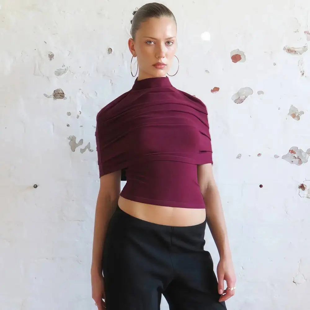JULISSA MO Solid Turtleneck Pleated Women Tops Apricot Strapless Tank Top Pullover Shawl Summer Slim Casual Two Piece Sets 2026
