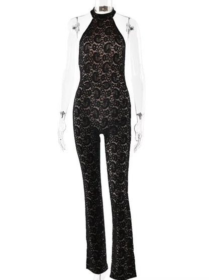 JULISSA MO Sexy Backless Sheer Lace Halter Women Jumpsuit Sleeveless High Waist Playsuit Spring Slim Elegant Party Clubwear 2026