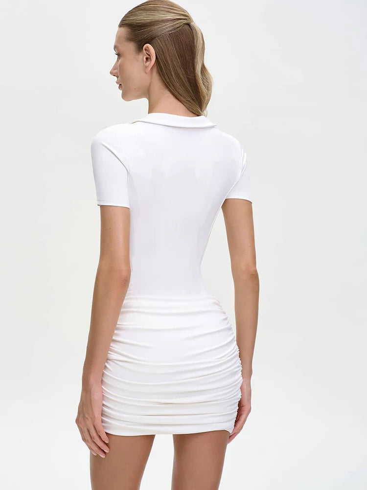 JULISSA MO Turn-down Collar Zipper Short Sleeve Bodysuit