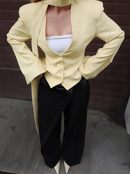 JULISSA MO Sexy Deep V-neck Ribbons Women Blazers White Long Sleeve Single Breasted Blazer Autumn Slim Elegant Official Clothing