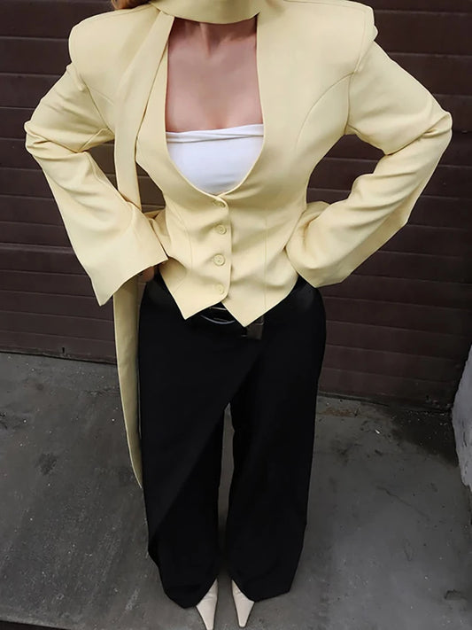 JULISSA MO Sexy Deep V-neck Ribbons Women Blazers White Long Sleeve Single Breasted Blazer Autumn Slim Elegant Official Clothing