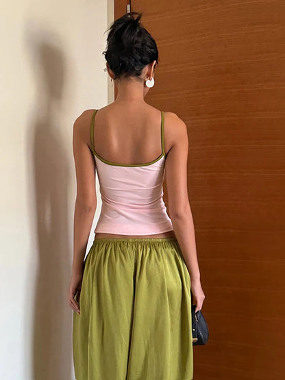 JULISSA MO Patchwork Sexy Square Collar Two Piece Sets Women Pant Set Backless Vest Long Pant Summer Slim Casual Streetwear 2026