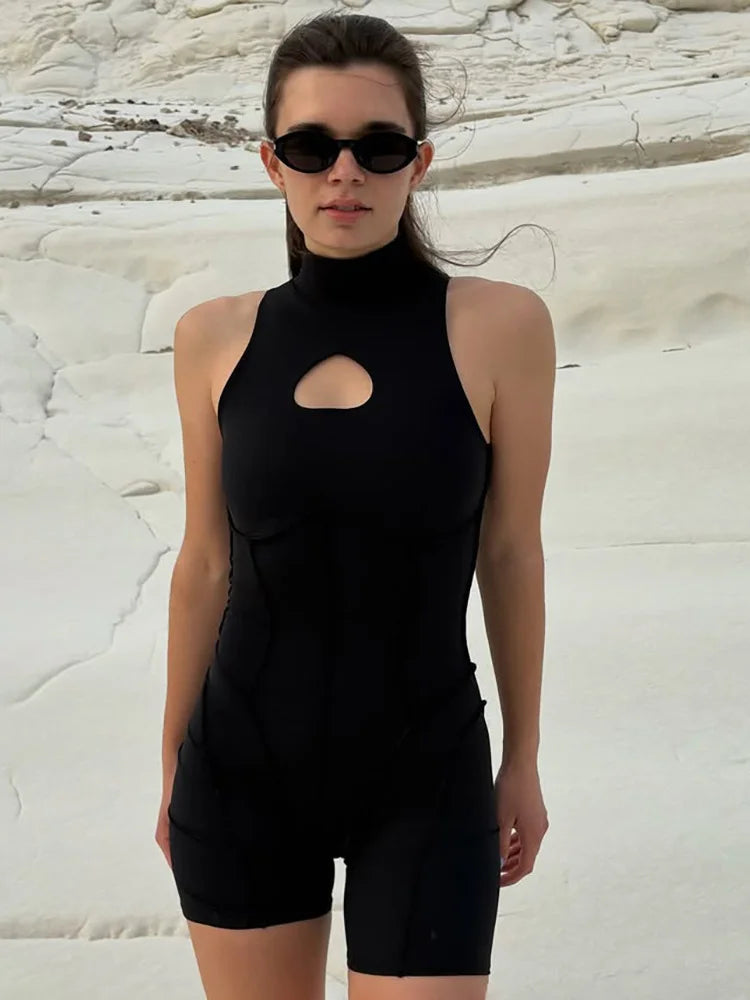 JULISSA MO Turtleneck Sexy Hollow Out Zipper Women Bodysuit Sleeveless High Stretch Bodysuit Summer Slim Elegant Beachwear 2026