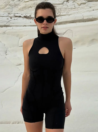 JULISSA MO Turtleneck Sexy Hollow Out Zipper Women Bodysuit Sleeveless High Stretch Bodysuit Summer Slim Elegant Beachwear 2026