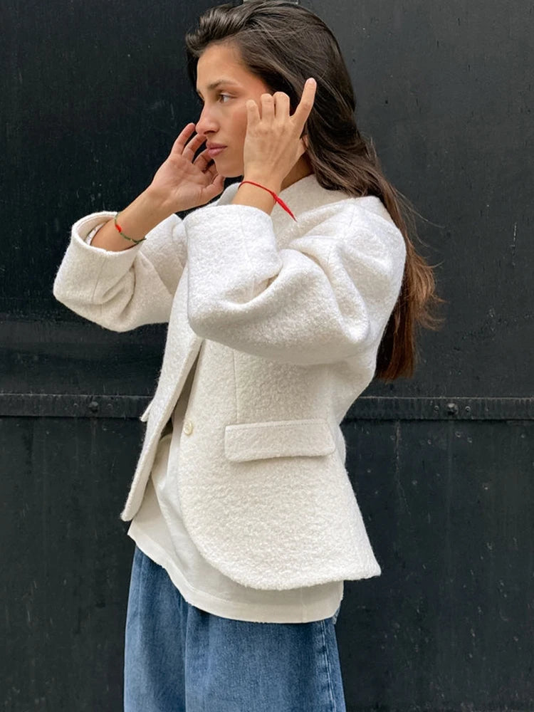 JULISSA MO Autumn Winter New Thick Woolen Coat Women White Long Sleeve Single Breasted Coat Female Loose Casual Streetwear 2025
