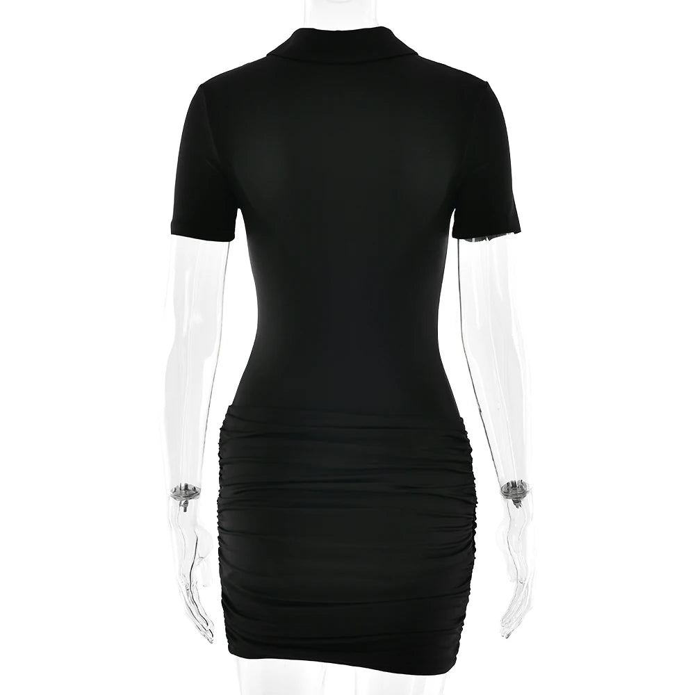 JULISSA MO Irregular Turn-down Collar Zipper Women Bodysuit Short Sleeve High Waist Bodysuit Autumn Slim Elegant Sporty Playsuit