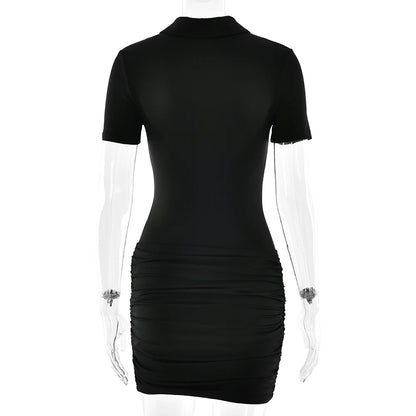 JULISSA MO Irregular Turn-down Collar Zipper Women Bodysuit Short Sleeve High Waist Bodysuit Autumn Slim Elegant Sporty Playsuit