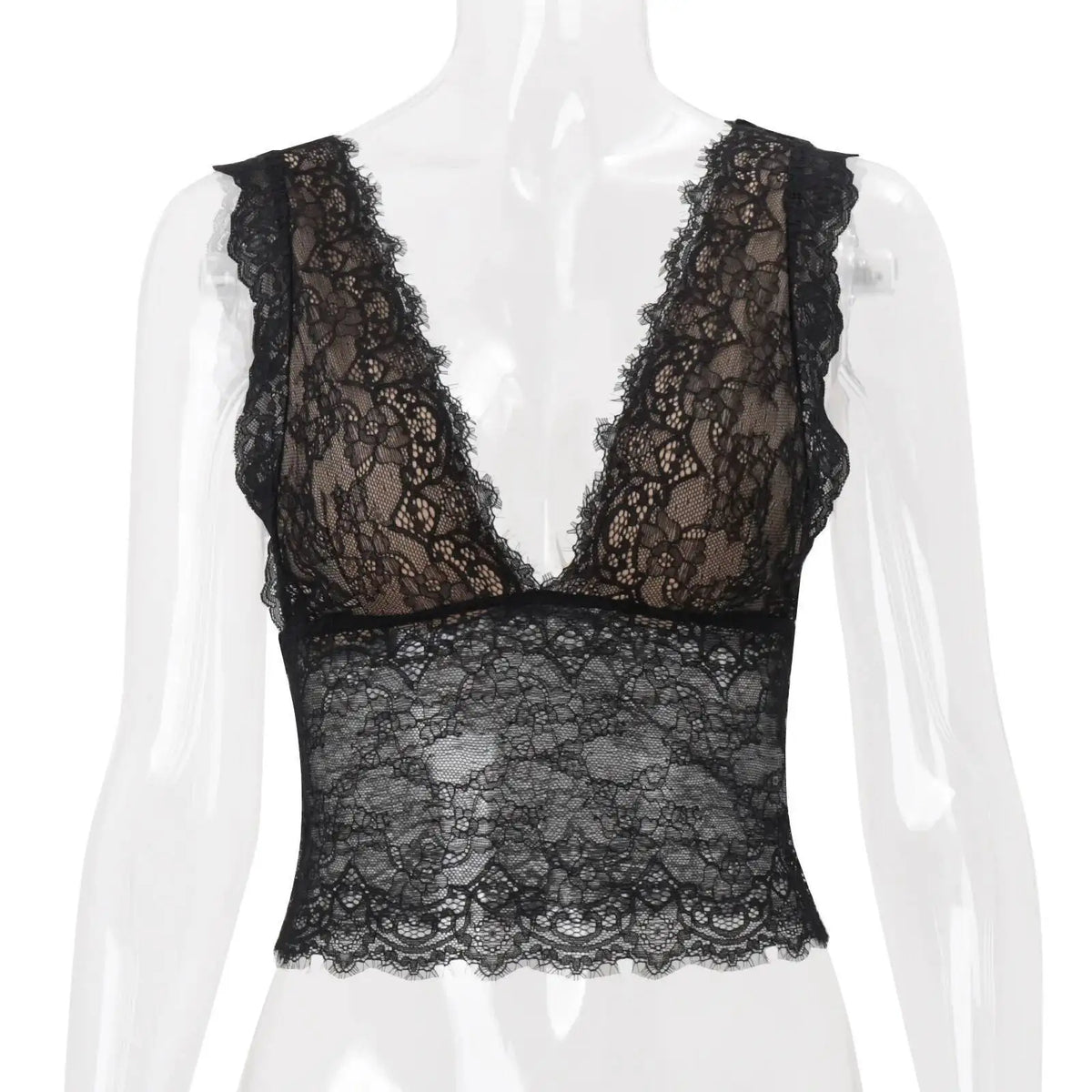 JULISSA MO Sexy Deep V-neck See Through Lace Women Vest Tops Black Sleeveless Solid Crop Top Summer Slim Elegant Streetwear 2026