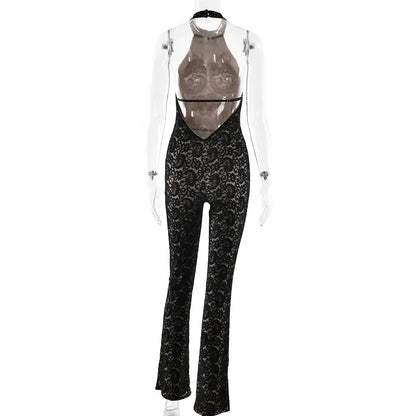 JULISSA MO Sexy Backless Sheer Lace Halter Women Jumpsuit Sleeveless High Waist Playsuit Spring Slim Elegant Party Clubwear 2026