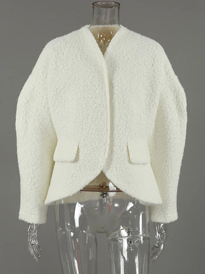 JULISSA MO Autumn Winter New Thick Woolen Coat Women White Long Sleeve Single Breasted Coat Female Loose Casual Streetwear 2025