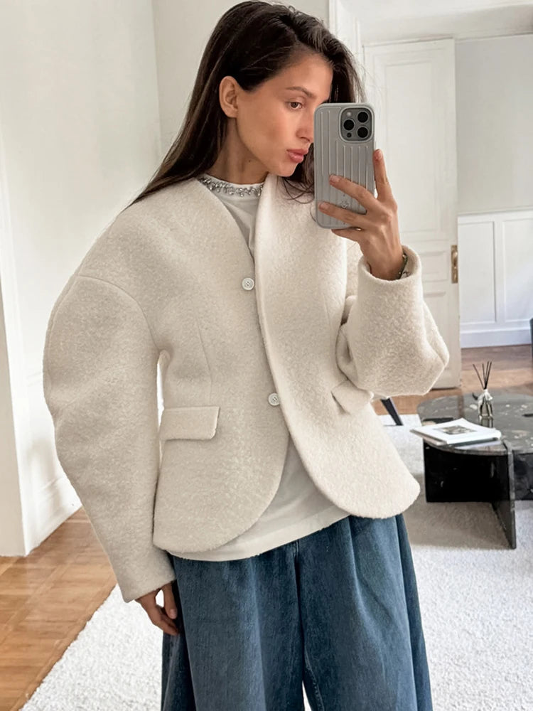 JULISSA MO Autumn Winter New Thick Woolen Coat Women White Long Sleeve Single Breasted Coat Female Loose Casual Streetwear 2025