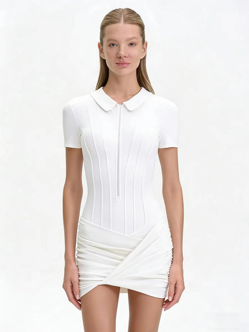 JULISSA MO Irregular Turn-down Collar Zipper Women Bodysuit Short Sleeve High Waist Bodysuit Autumn Slim Elegant Sporty Playsuit