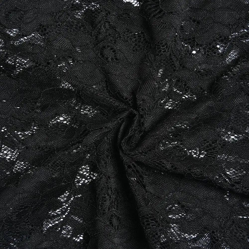 JULISSA MO Sexy Deep V-neck Sheer Lace Women T-shirt Black Short Sleeve Floral T-shirt Summer Skinny Casual Vacation Streetwear