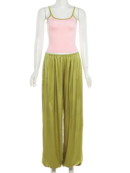 JULISSA MO Patchwork Sexy Square Collar Two Piece Sets Women Pant Set Backless Vest Long Pant Summer Slim Casual Streetwear 2026